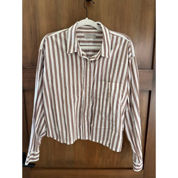 Everlane 100% Cotton Button-Up Blouse Striped Brown / White Size XL Casual Work - Picture 2 of 9